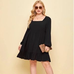 Black Square Neckline Babydoll Dress